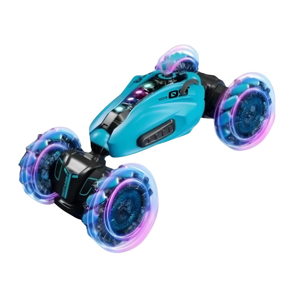 Carro acrobático Stunt azul, control remoto, pulsera musical, giros 360°, todo terreno, resistente al agua